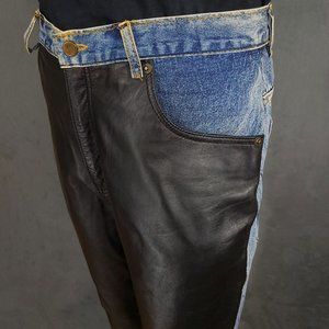 Rare Vintage Blue Jeans With Leather 